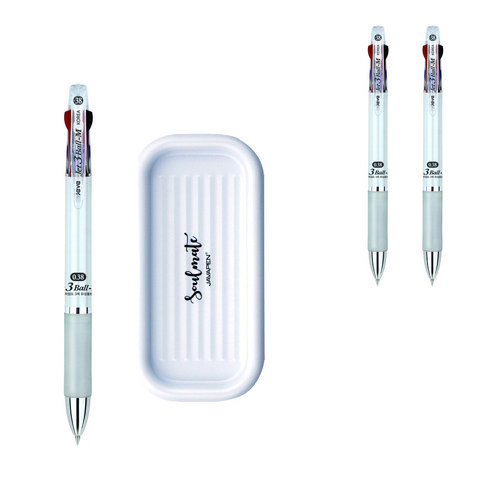자바펜 제트3볼 M 펜 0.38mm 3p + 펜트레이 세트, 화이트(볼펜), 랜덤발송(펜트레이), 1세트