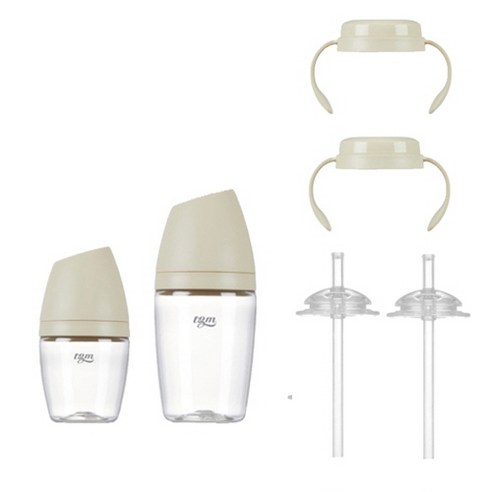 티지엠 트라이탄 쌀알 젖병 160ml + 240ml + 핸들 2p + 스트로우 2p, 1단계(0~3개월), 2단계(2~5개월), 라이스베이지, 1개