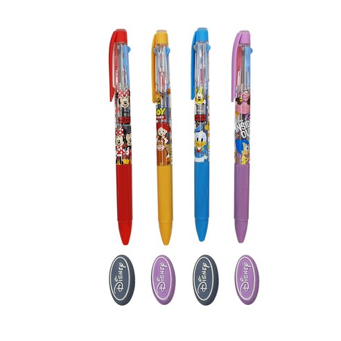 디즈니 캐릭터 지워지는 3색 볼펜 0.5mm 4종 + 지우개 4종 세트, 랜덤발송, 1세트