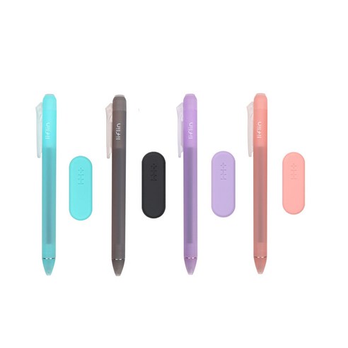리플린 지워지는 단색펜 0.4mm 4종 + 전용 지우개 4종 세트, 민트, 블랙, 퍼플, 핑크, 1세트