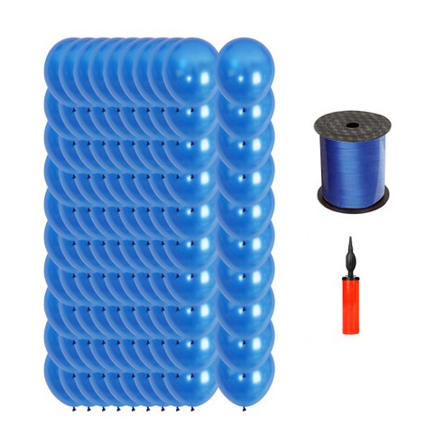 마켓감성 캔디 펄 풍선 30cm 100p + 펌프 랜덤발송 + 리본끈, 블루, 1세트
