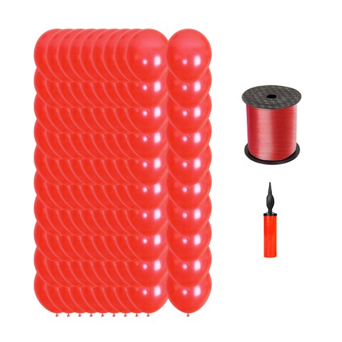 마켓감성 캔디 펄 풍선 30cm 100p + 펌프 랜덤발송 + 리본끈, 레드, 1세트