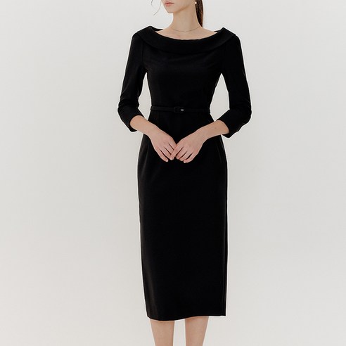 오앨 BOAT NECK BELTED H LINE DRESS