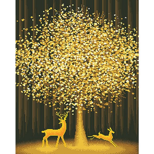 디클레어 캔버스형 보석십자수 특대형 DIY 구슬 비즈 60 x 75 cm, 황금나무와 사슴 1