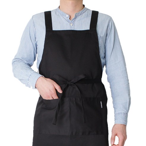 라미아스텔라 도톰한 H형 카페 바리스타 앞치마 XL, 블랙, 1개