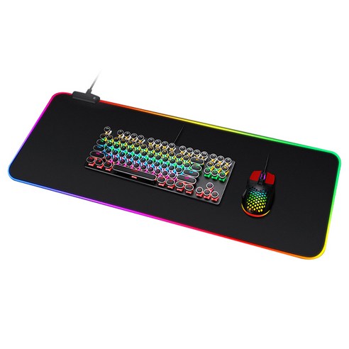   RGB LED 게이밍 마우스 키보드 방수 장패드 중형 80 x 30 cm, 블랙, 1개