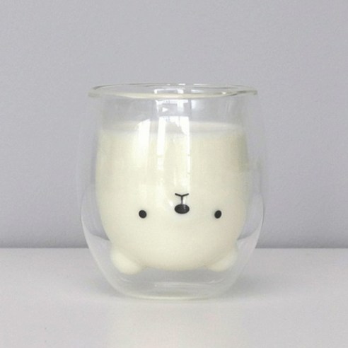 주닷 홈카페 내열 이중 유리컵 투명 글라스 290ml, 무표정캣, 1개