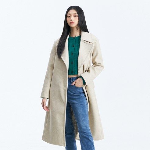 미쏘 여성용 빅카라 벨티드 롱코트