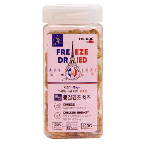 더독 강아지 바싹한 한입 오븐애 동결건조간식, 닭 + 치즈 혼합맛, 1개