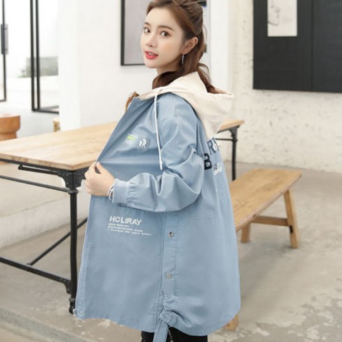 여성용 임산부 후드형 옆단추 트렌치코트