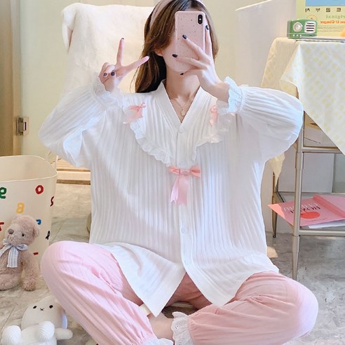 민성컴퍼니 코트 카라 임산부 잠옷 상하의 세트