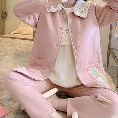 에스텔라 귀여운 디자인 임산부 잠옷 겉옷 + 긴팔 + 바지 세트 PJM404