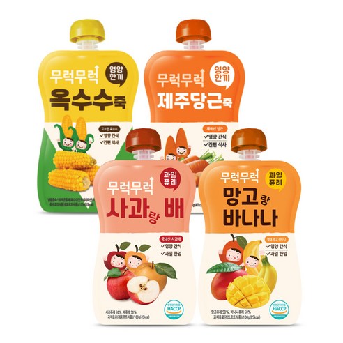 이유케어스 무럭무럭 키즈죽 과일퓨레 4종 세트, 100g, 1세트