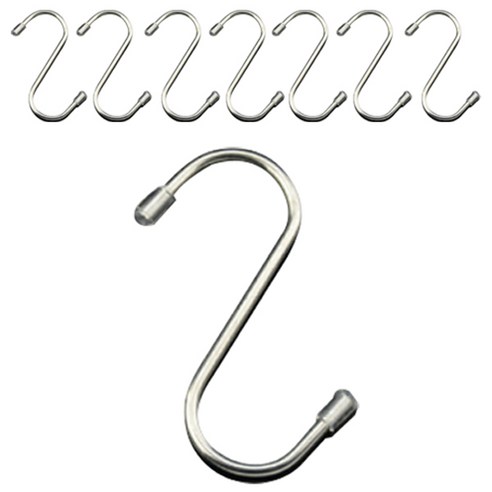 리빙홈디테일 다용도 스테인레스 S자 걸이 고리 캡형 7cm, 실버, 8개