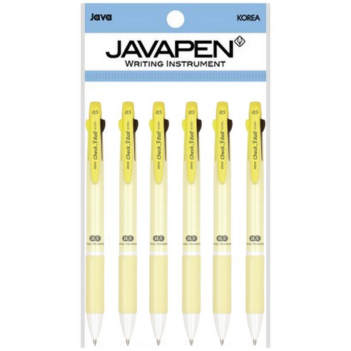 자바펜 체크 3볼 멀티펜 0.5mm, 옐로우, 6개