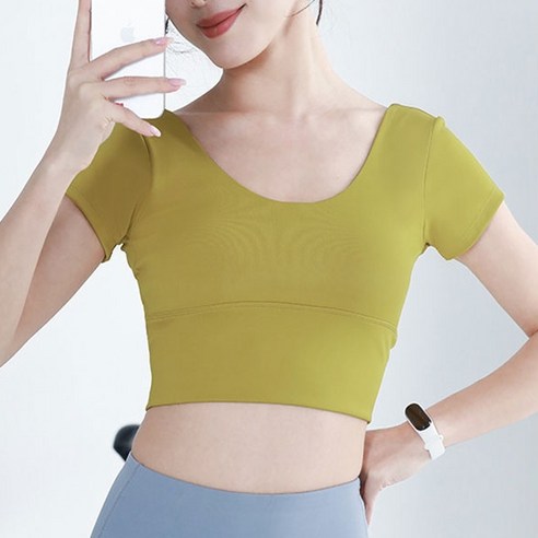 풍깍쟁이 여성용 딥 라운드 요가 반팔 탑