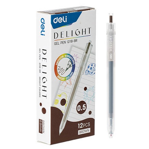델리 델라이트 퀵드라이 노크식 젤잉크펜 0.5mm EQ118, 브라운, 12개