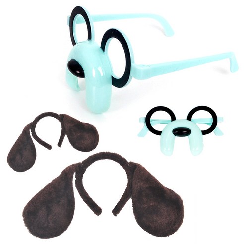 파티쇼 강아지 파티 머리띠 + 안경 세트, 다크브라운(머리띠), 블루(안경), 2세트