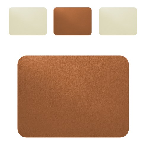 어나더 가죽 식탁매트 라운딩사각 리콰드로 4P, 아이보리(앞) + 브라운(뒤), 30 x 45 cm