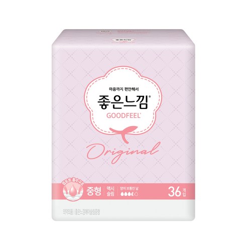좋은느낌 오리지널 에이슬림 맥시슬림 중형 생리대 날개형, 36개입, 1개