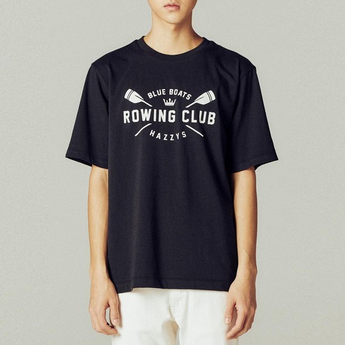 헤지스 남성용 헤지스X티라이브러리 로잉 그래픽 티셔츠 Blue Boat Club Sovenir
