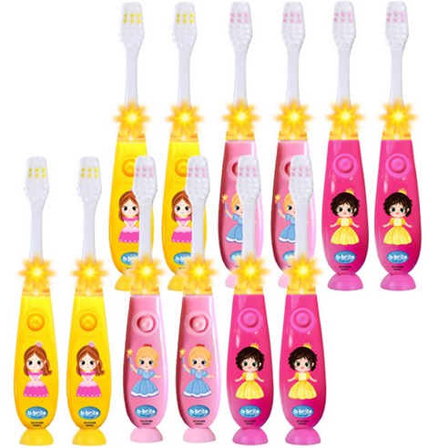 비브라이트 어린이용 캐릭터 LED 타이머 뽁뽁이 공주 칫솔, 12개, 랜덤발송, 1개입