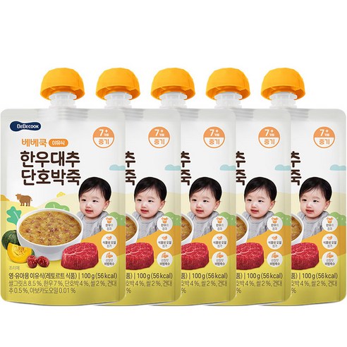 베베쿡 실온 이유식 중기 한우대추단호박죽 100g, 한우 + 대추 + 단호박 혼합맛, 5개