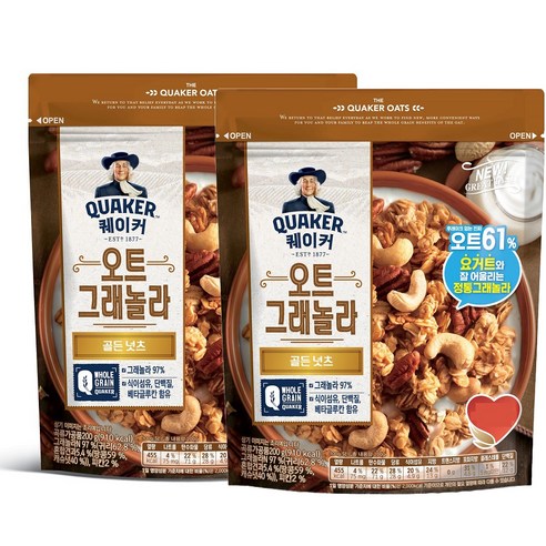 롯데제과 퀘이커 오트 그래놀라 시리얼 골든넛츠, 200g, 2개