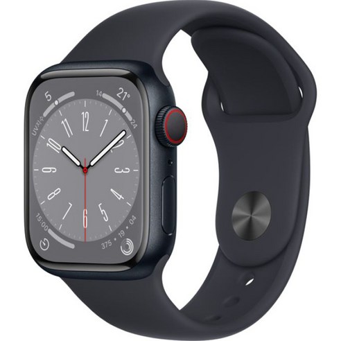 애플워치8  Apple 애플워치 8 GPS+Cellular, 41mm, 알루미늄, 미드나이트 / 미드나이트 스포츠밴드