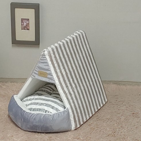 두기펫 반려동물 쏘옥 극세사 삼각 하우스, 스트라이프 그레이, 1개