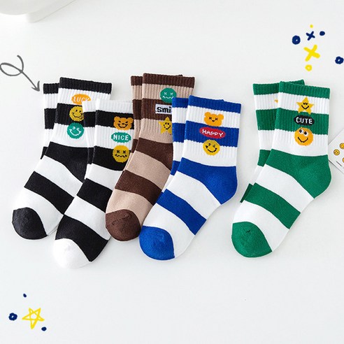 우리 아이 발에 행복한 미소를! 남아용 미소 해피스마일베어 양말 5종 세트