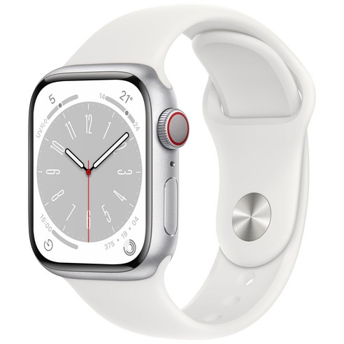 Apple 애플워치 8 GPS+Cellular, 41mm, 알루미늄, 실버 / 화이트 스포츠밴드