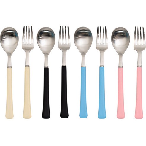 라온누리 아동용 블루밍 컬러 수저, IVORY + BLACK + SOFT PINK + SKY BLUE, 숟가락 4p + 포크 4p, 1세트
