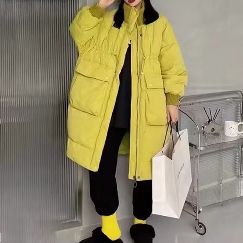 메이첼 여성용 지퍼 스트링 빅 포켓 하이넥 롱 패딩 01695