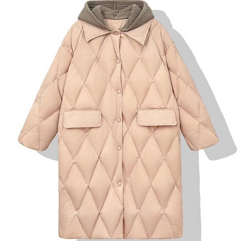 페이퍼먼츠 여성용 캐주얼 니트 후드넥 경량 다운 롱 패딩 03328 듀엘패딩