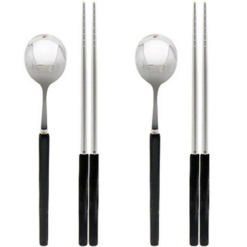 바네 수저 2인 세트, 스푼 2p + 젓가락 2p, 블랙