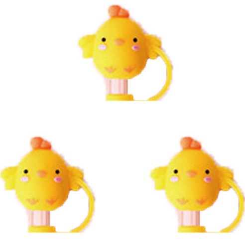 오달라 모아컵 디자인 실리콘 캐릭터 빨대 뚜껑 마개 캡 스토퍼, 3개, 옐로우꼬꼬