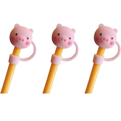 오달라 실리콘 빨대 마개, 3개, 핑크돼지