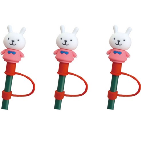 오달라 모아컵 디자인 실리콘 캐릭터 빨대 뚜껑 마개 캡 스토퍼, 3개, 레드캡 토끼