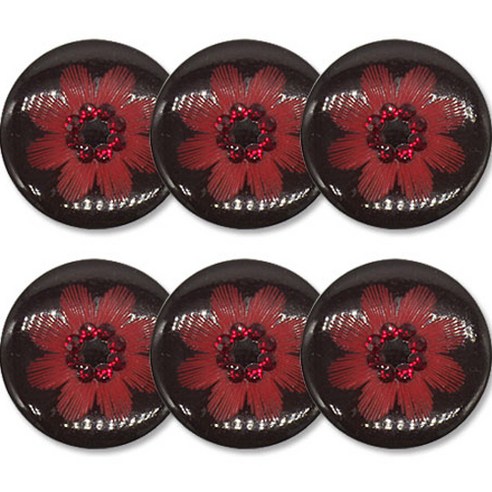 고급 큐빅 가디건 코트 단추 15mm, 6개, 꽃1(블랙레드)