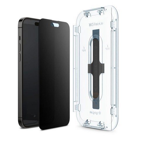 아이폰 14 Pro를 위한 슈피겐 지문방지 프라이버시 강화유리 액정보호필름 2p + 이지트레이 세트