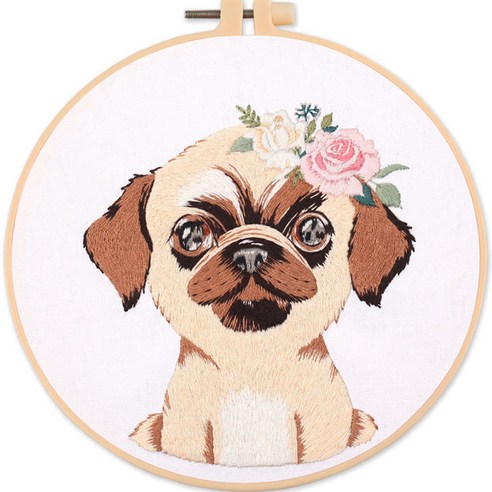 강아지 아트 자수 DIY 30 x 30 cm, TYPE2, 1세트