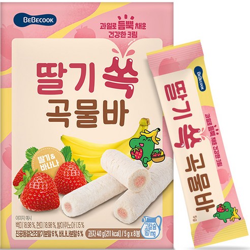 베베쿡 딸기 쏙 곡물바, 딸기맛, 40g, 1개