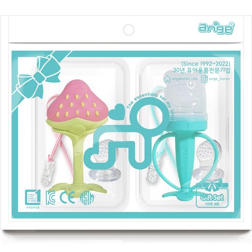 유아용 앙쥬 3D 딸기 치발기 + 예쁜곰 과즙망 세트, 1개
