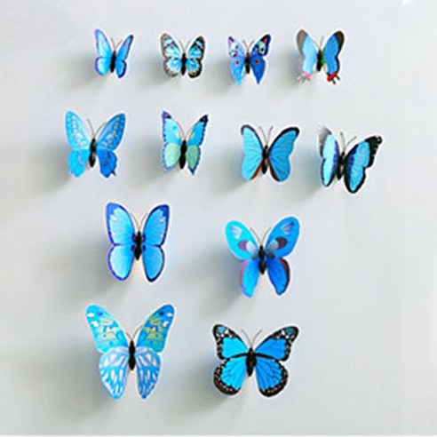 3D 리얼 나비 스티커 12p, 블루블랙