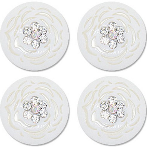포인트 보석 큐빅 단추 장미1 15mm, 화이트, 4개