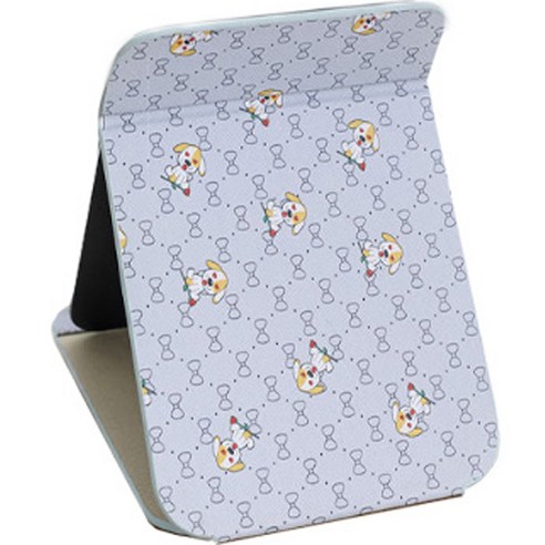 러블리 패턴 라운드 코너 PU 커버 접이식 휴대용 탁상거울 소형, 애쉬 블루