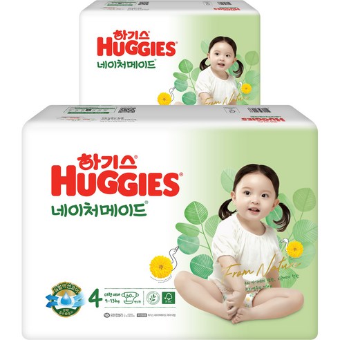 하기스 NEW 네이처메이드 밴드형 기저귀 여아용 대형 4단계(9~13kg), 120매