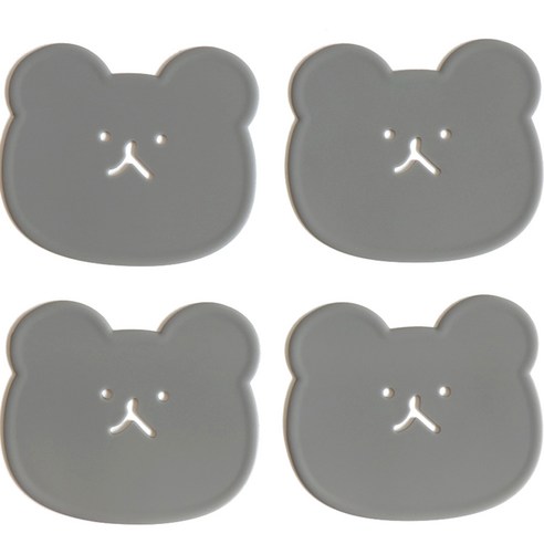 에이드엘 곰 실리콘 컵받침 4p, 다크그레이, 1세트