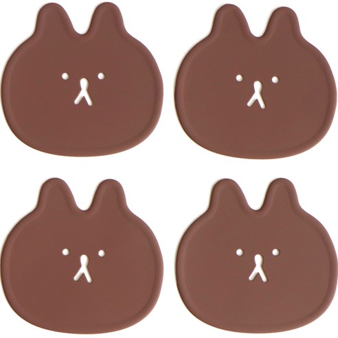 에이드엘 토끼 실리콘 컵받침 4p, 초코브라운